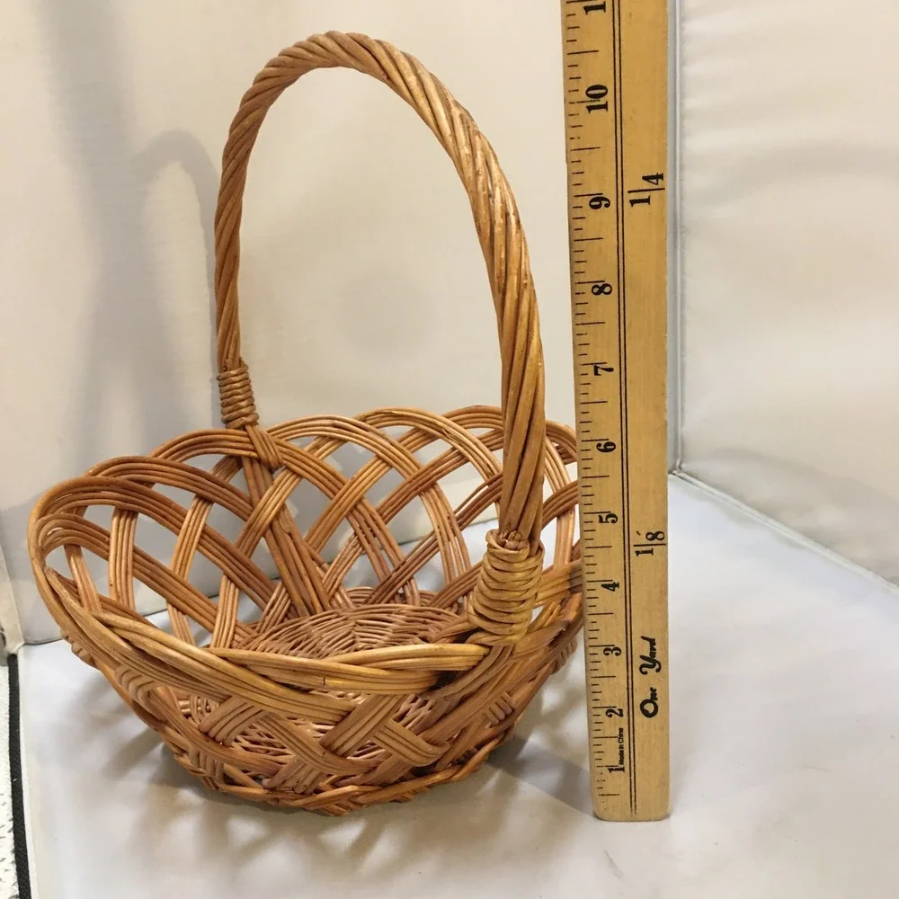 Wicker Basket Home Decor Medium Brown Open Weave Lattice Handle Cottagecore